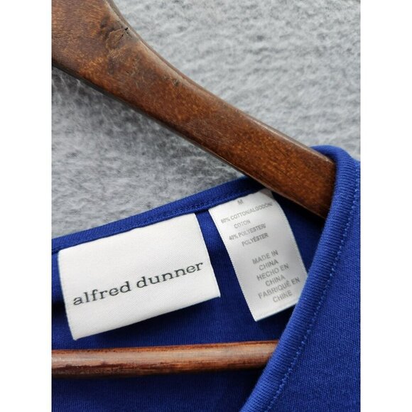 Alfred Dunner Womens Blue Tropical Print Cotton Blend Short Sleeve Top Size M - Picture 2 of 5